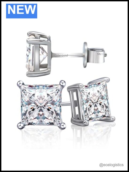 Jewelry - Moissanite Stud Earrings 925 Sterling Silver 18K White Gold Plated Double Halo